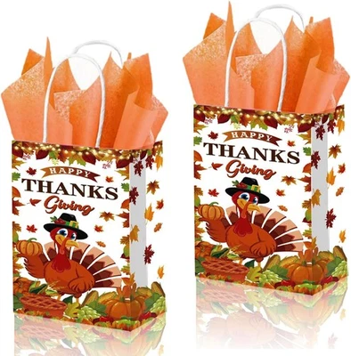 AUSHENKE 12 piezas Bolsas de regalo de Acción de Gracias con asa Feliz Día de Acción de Gracias Pavo Bueno Foto 1 de 4