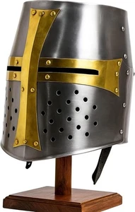 Armadura Medieval Caballero Templario Casco Larp Sca Disfraz de Halloween con Soporte de Madera - Imagen 1 de 7