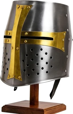 Armadura Medieval Caballero Templario Casco Larp Sca Disfraz de Halloween con Soporte de Madera Foto 1 de 4