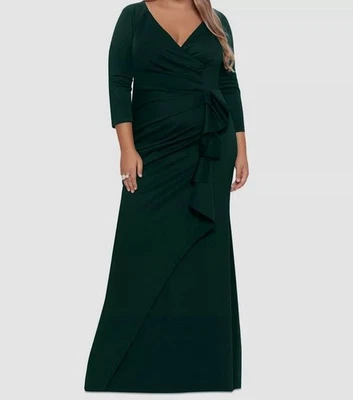 Xscape Women's Green V Neck Ruffled Scuba Gown Dress Plus Sz 14W - Imagem 1 de 2