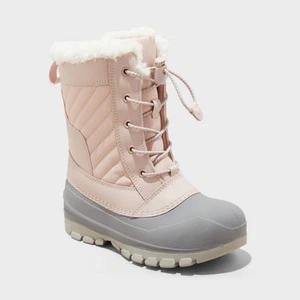 All In Motion Kids Leather Faux Fur Lace-Up Ankle Winter Boots Waterproof - Picture 1 of 13