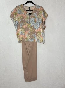 Cabernet 2 Piece Elegant Pajama Set Floral Sheer Wide sleeve Women’s Size Med - Picture 1 of 16