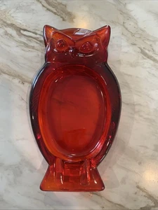 Vintage Viking Glass Ruby Red Owl Ashtray Trinket MCM - Picture 1 of 7