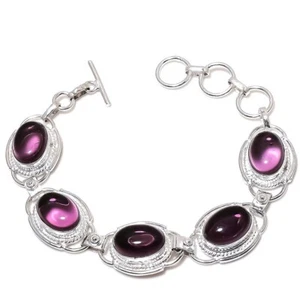 Purple Amethyst Gemstone Handmade 925 Sterling Silver Jewelry Bracelet Size 7-8" - Picture 1 of 1