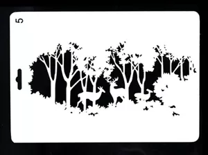 REH WALDLAND SZENE SCHABLONE-TIERE-HIRSCH-WALDBÄUME-WIEDERVERWENDBAR A4 VORLAGE-WEIHNACHTEN - Bild 1 von 7