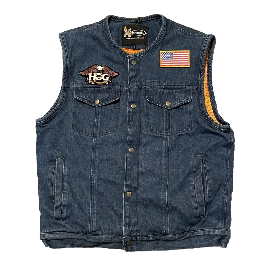Xelement Motorcycle Vest Mens M Blue Denim Snap Moose Riders Biker Distressed - Image 1 of 4