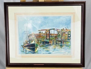 NESTOR Expressionist Rockport Massachusetts Harbor Seascape Watercolor - Picture 1 of 6
