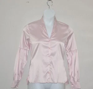 Pleated With V- Neck Button Front Blouse Size S Pink - Picture 1 of 2