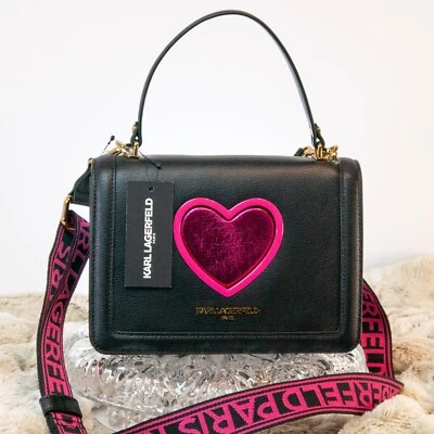 NWT Karl Lagerfeld Paris Simone Pink Heart Leather Satchel Convertible Crossbody - Image 1 of 4