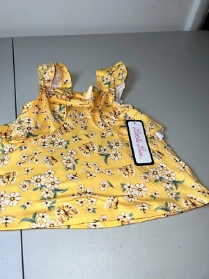 Top Little Lass Bebé Niña 18M Amarillo Mariposa Floral Elástico Volantes Sin Mangas Foto 1 de 4