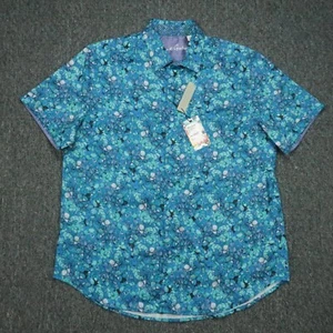 Robert Graham Shirt Men Extra Large Blue Bedford Classic Fit Floral Short Sleeve - Picture 1 of 8