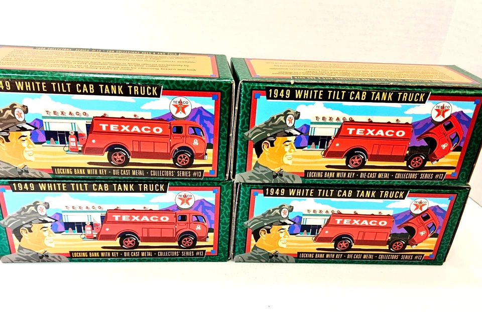 Camión cisterna Ertl 1949 cabina inclinable blanca Texaco banco de metal fundido a presión #13 lote de 4 Foto 1 de 4