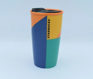Starbucks Color Block tasse de voyage gobelet en céramique 10 oz orange vert bleu jaune - Photo 1/7