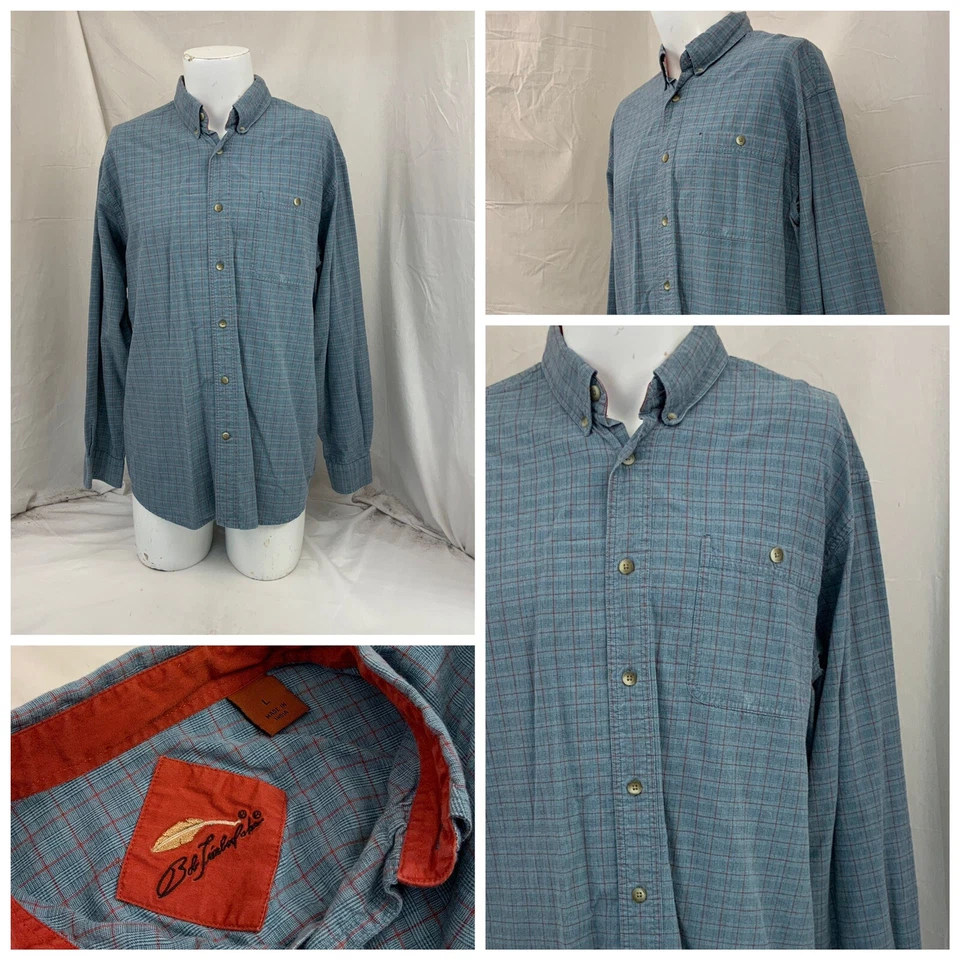 Camisa Bob Timberlake Manga Larga Botón L Hombres Azul Algodón a Cuadros India YGI U1-159 Foto 1 de 4