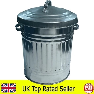 30L Galvanised Metal Bin Rubbish Waste Dustbin Animal Feed Storage SILVER 46cm - Image 1 of 4