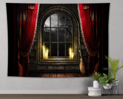 Castillo fantasma ventanas arqueadas tapiz Halloween pared colgante hogar colcha cubierta Foto 1 de 4