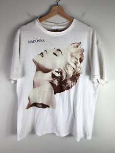 Vintage 1986 Madonna XL Hanes T Shirt White Big Face Graphic Single Stitched