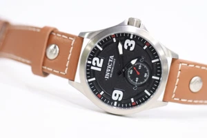 Invicta Aviator Black Dial Brown Leather Men s Watch 22528 - Need battery - Picture 1 of 7