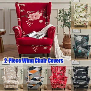 2-Piece Wing Chair Covers Stretch Wingback Armchair Sofa Slipcover Protector - Picture 1 of 118