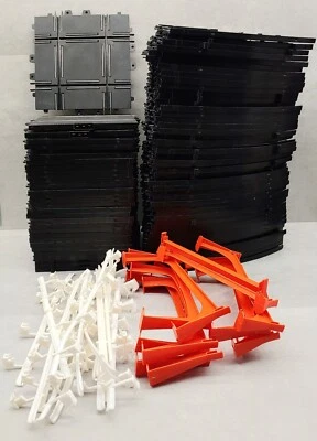 93 pc Lot Slot Car Track 1/32 ELDON 60s Curved Straight Cross Risers Barricades - Image 1 of 4