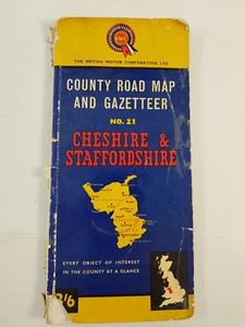 County Road Map and Gazetter No 21 Cheshire & Staffordshire Vintage Map British - Picture 1 of 6