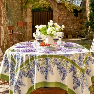Couleur Nature Wisteria Blue/Green Tablecloth, 71" x 106" - Picture 1 of 9