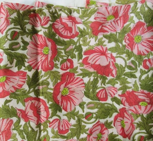 Vtg Silk Crepe Taffeta 1940 Fabric Floral Poppy Doll Pink Green Cream White 2y - Bild 1 von 5