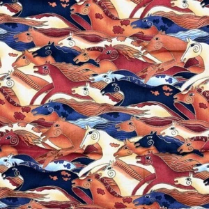 Laurel Burch Running Horses Print One Half Yard 100% Cotton to quilt or sew - Picture 1 of 4