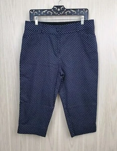 STUDIO WORKS Dressy Capri Pants Petite 10P Navy Blue White Dot Stretchy Cotton - Picture 1 of 7