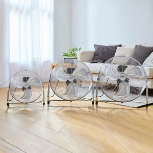Neo Floor Fan Chrome 12'' 16” 20” with High Velocity Portable Metal Fan-3 Speeds - Picture 1 of 42