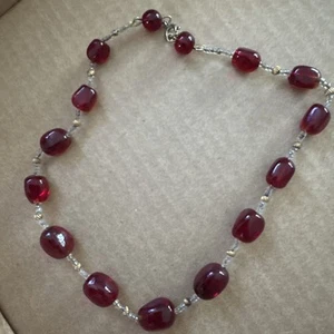 VTG Threaded Red, Clear And Gold Tone Bead Necklace 12 Inch - Picture 1 of 4