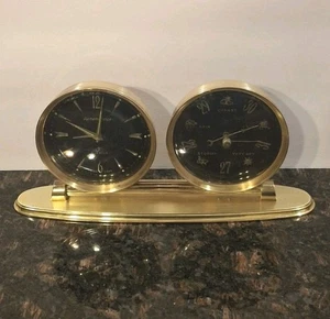 Vintage Mid 20 Century Remembrance Swiss Made Tischuhr Barometer Kombination - Bild 1 von 11