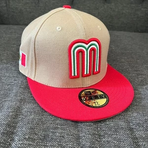 New Era Mexico WBC Tan/Red 59fifty Fitted Hat Size 7 1/8 - Picture 1 of 9