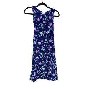 Vintage 90s My Michelle Girls Size 10 Midi Dress Floral Print Navy Blue Purple - Picture 1 of 4
