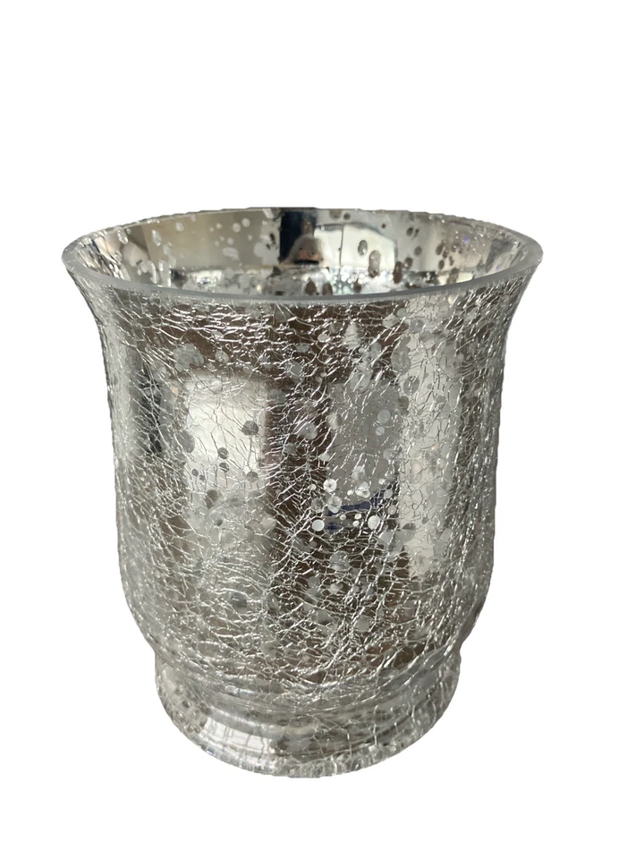 Jarrón de vidrio craquelado huracán plata candelabro votivo 6” de alto *Leer Foto 1 de 4