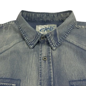 Chalc Blue Distressed Western Trucker Motorcycle Men's Shirt XXL Denim Style - Picture 1 of 20