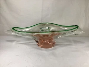 CC88 Antique Italian Murano Pink & Green Art Glass Bowl - Set of 1 Glass Bowl - Picture 1 of 7