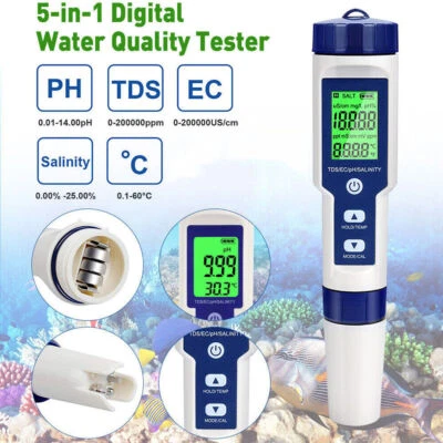 5 in 1 PH+TDS EC Digital Tester Wassertest Meter Messgerät Leitwertmessgerät NEU - Bild 1 von 4