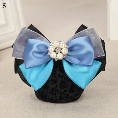 Womens Lace Satin Bow Hair Bun Net Snood Crochet Net Bun Hair Cover Hair Net 🎀 - Image 1 of 4