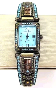 Heidi Daus Watch Art Deco Blue Face Swarovski Crystals Bracelet - Picture 1 of 5