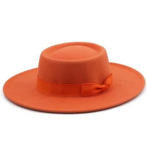 Men Women Wide Hat Bow Panama Felt Fedoras Brim Simple Church Derby Top Hats - Picture 1 of 44