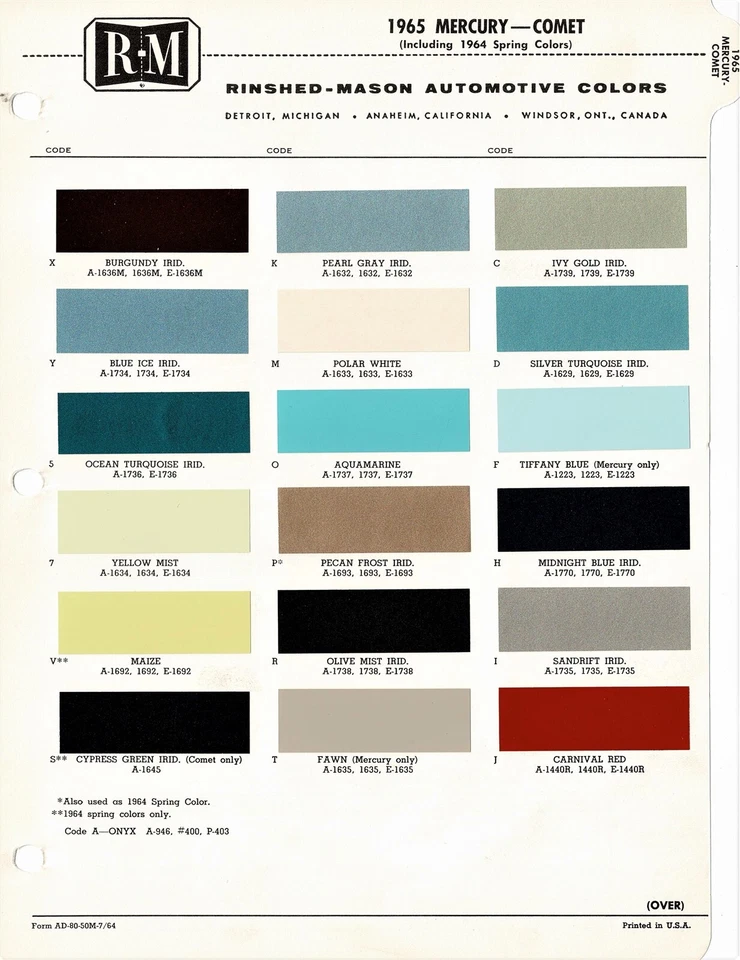 Mercury Parklane Monterey Comet 1965 Caliente Cyclone FL astillas de pintura (R-M) Foto 1 de 1