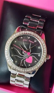 Betsey Johnson Wrist Watch Crystal Spider Rhinestone Stainless Steel Band BNIB - Picture 1 of 4