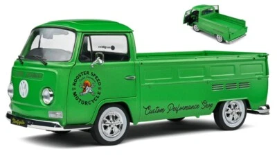 MODELLINO FURGONE STATICO SOLIDO VW T2 PICKUP ROOSTER SPEED MOTORCYCLE 1968 1/18 - Immagine 1 di 4