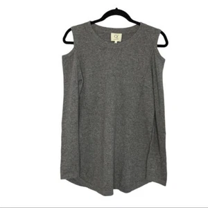 Qi Charcoal Cashmere Cold Shoulder Sweater Grey Large - Picture 1 of 9