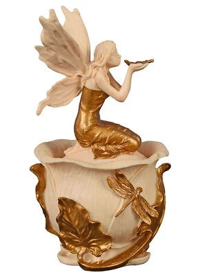 LIDDED BOX BOX ELF Female Figurine Trinket Box ANTIQUE Pill Box Gold Bonbonniere  - Image 1 of 4