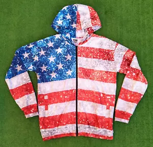 Stars and Stripes Team USA Flag Patriotic Shining Zipper Front Adult Med Hoody - Picture 1 of 3
