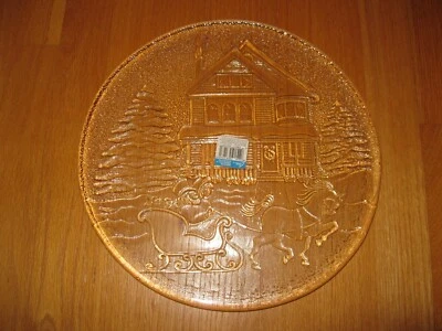 Decorative Glassware Large Serving Platter 13" ~ Sleigh Ride ~Christmas~ Holiday - Image 1 of 3
