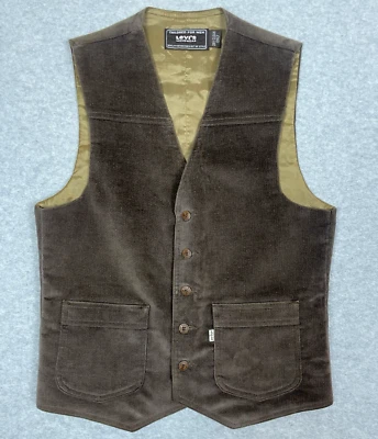 Chaleco de Pana Levi’s Vintage Marrón Ropa de Hombre Pequeño Forrado Botón Frontal Look Años 70 Foto 1 de 4