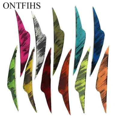 50Pcs ONTFIHS 4" Arrow Feathers Archery Fletches Ink Painting RW LW - Fangs - Image 1 of 4